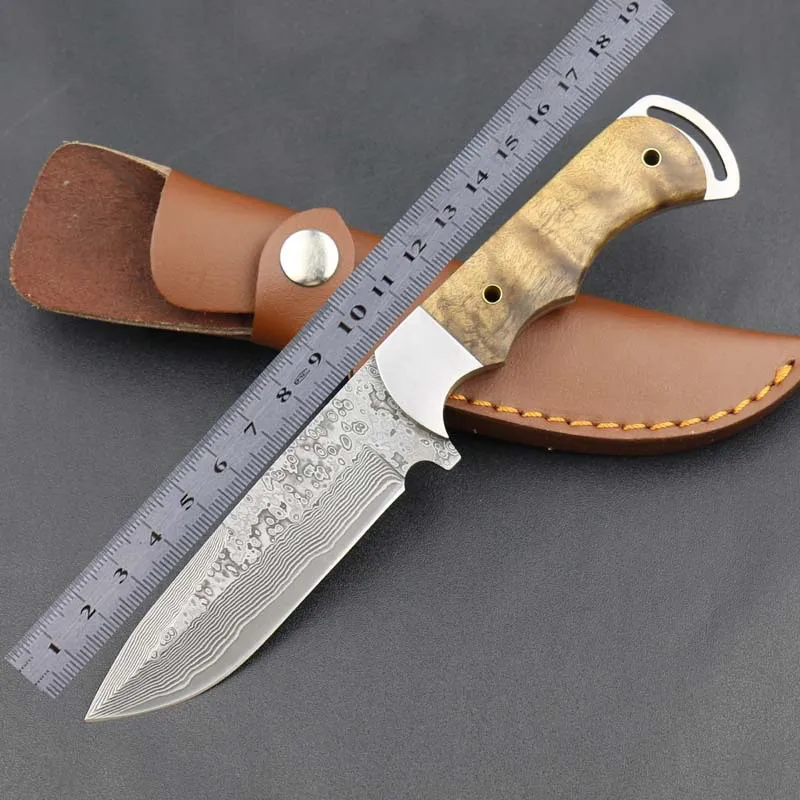 High quality Damascus steel straight knife hunting 62HRC