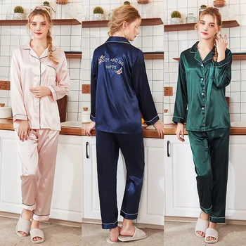 

New Spring Womens Shirt Pants Suit Robe Bath Gown Sleepwear Sets Casual Long Sleeve Top Pajamas Ladies Home Wear Nightwear