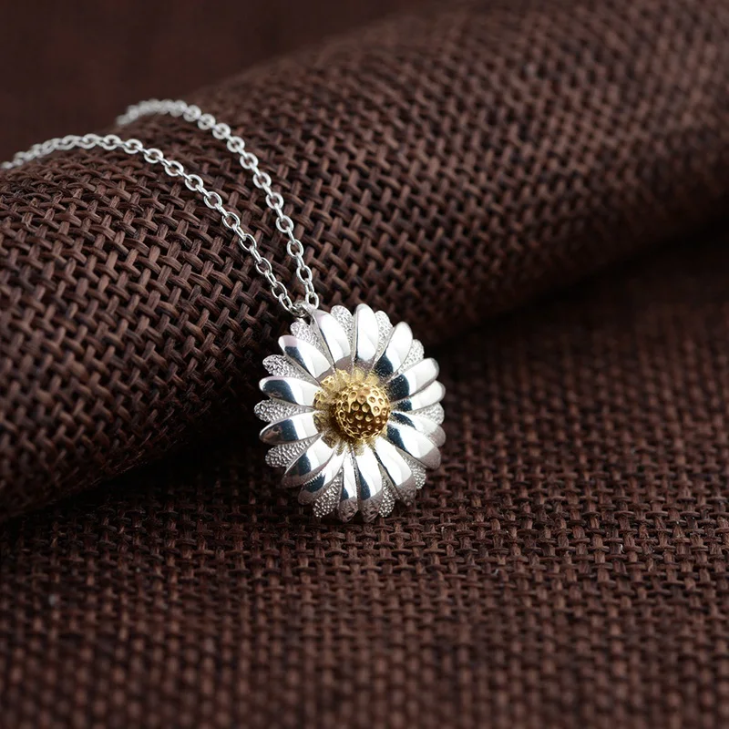 

Real Pure 925 Sterling Silver Sunflower Pendant For Women Antique Retro Lucky Pendant Cuarzo Piedra Natural