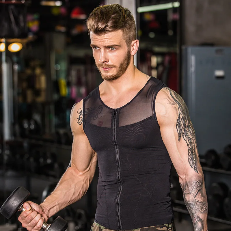 Men's Body Shaper Chest Slimming Vest Boobs Binder Corset Male Belly Abdomen T shirt Sleeves Posture Corrector Shaper Belt Top