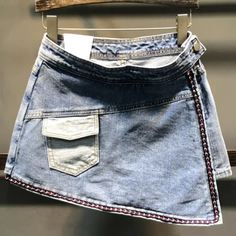 Джинсовые шорты женские летние новые модные с завышенной талией Карманы пакет узкие джинсы шорты юбка - Цвет: blue