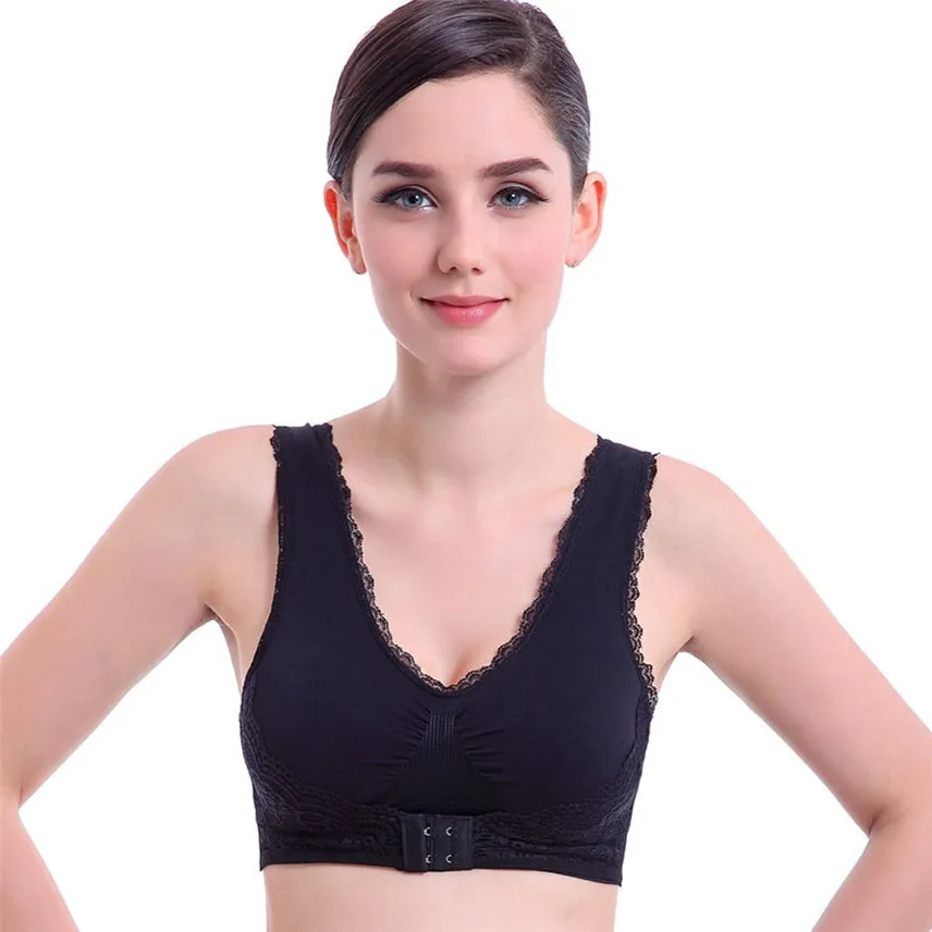 

YANGMAILE Women Lady Sexy Lace Sports Bra Front Row Button Underwear Bra nursing maternity breastfeeding bra Y*