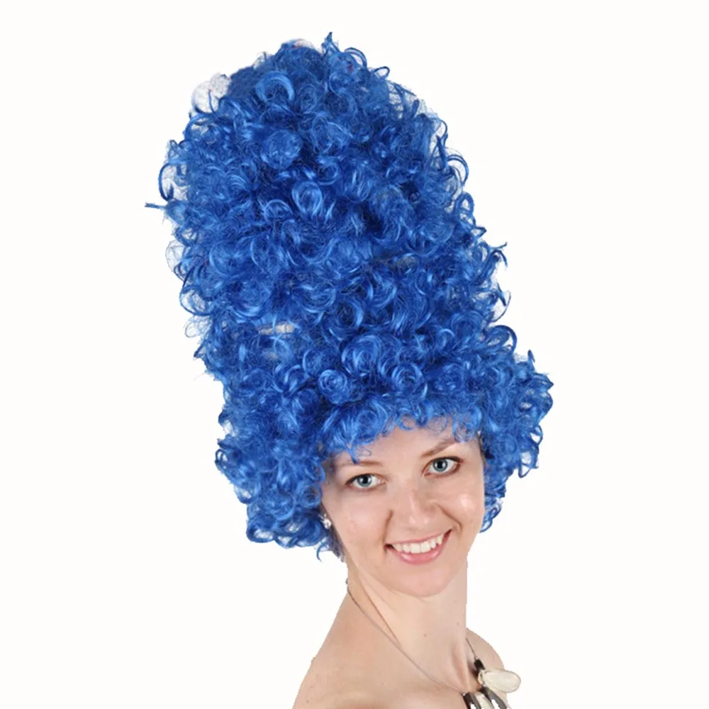 Halloween Cartoon Blue Marge Simpson Beehive Curly wig Fancy Dress Costume