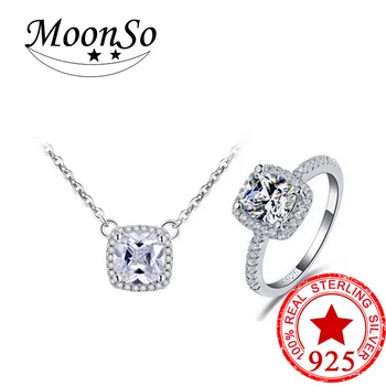 

Moonso CZ Stone Wedding Engagement Bridal Real Sterling Silver 925 Genuine Simulated Jewelry Sets for women LJ1100S