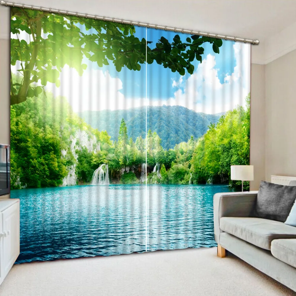 Blackout Curtain Waterfall lake Scenery 3D Window Curtains For Living