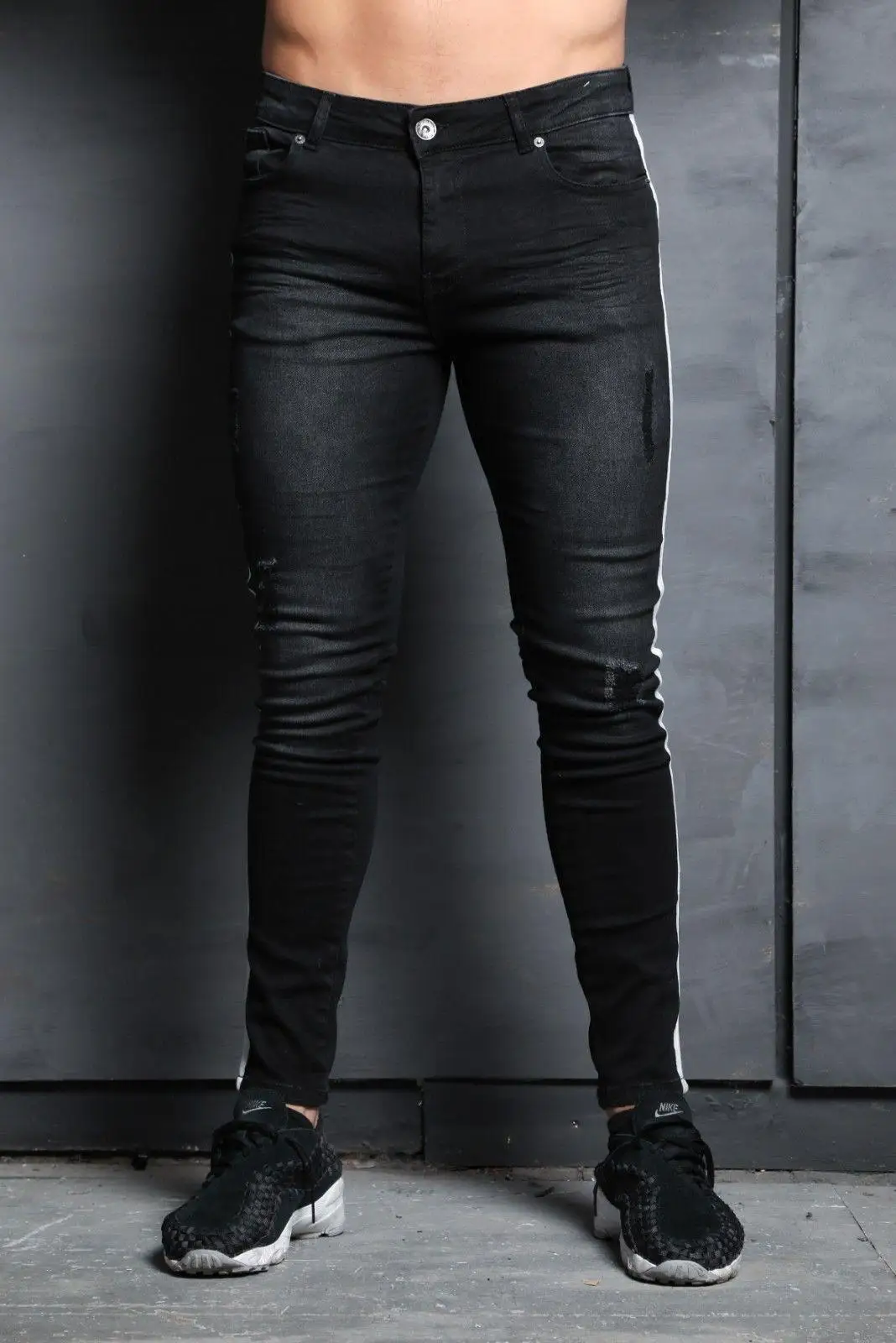 Hirigin обтягивающие мужские джинсы 2018 рваные полосатые узкие джинсы-карандаши мужские джинсы Homme Fashion Streatwear плюс размер панк 5 стиль