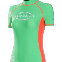 Лидер продаж года Для женщин короткий рукав письмо печати Предохранители сыпи спорта людей Для женщин высокое Средства ухода за кожей Шеи Купальники для малышек Рашгард высокое качество Surf Дайвинг рубашка