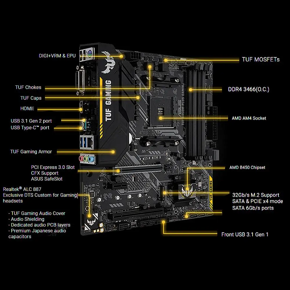 Promo  ASUS TUF B450M-PLUS ATX Motherboard AM4 Socket GAMING AMD B450 Desktop Mainboard Dual Channel DDR4 