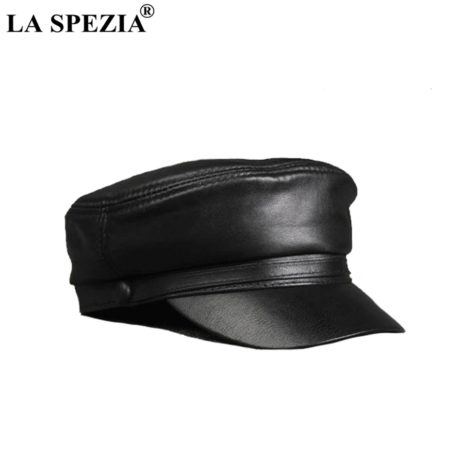 LA SPEZIA, черная армейская шапка, женская, натуральная кожа, повседневная, военные шапки, мужские, Ретро стиль, натуральная кожа, роскошный бренд, классические, с плоским верхом, шапки
