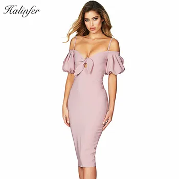 

Halinfer 2018 New summer women dress sexy bodycon short sleeves bandage dress celebrity party pink black red dresses vestidos