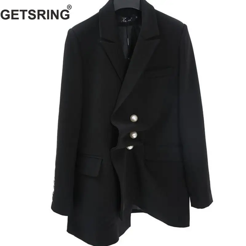 GETSRING пальто женская верхняя одежда женские s весенние черные женские пальто с жемчужной пряжкой Женский Тонкий костюм с длинными рукавами куртка плюс размер XL