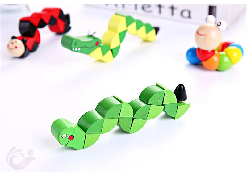 Colorful Wooden Worm Puzzles Kids Learning Educational Didactic Baby Development Toys Fingers Game For Children Montessori Gift 15