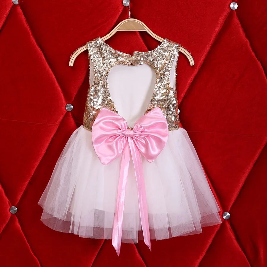 Girls Sparkling Sequin Bows Tulle Dress Princess Birthday Party Wedding Gift