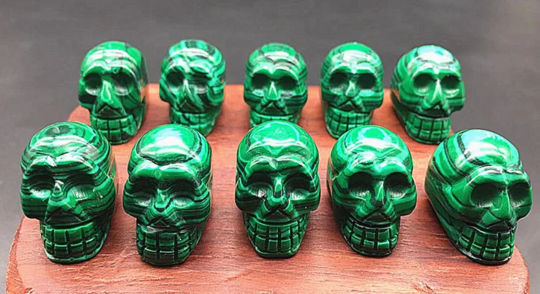

10pcs Natural quartz crystal malachite carving skull reiki sculpture home decoration accessories and Christmas gifts