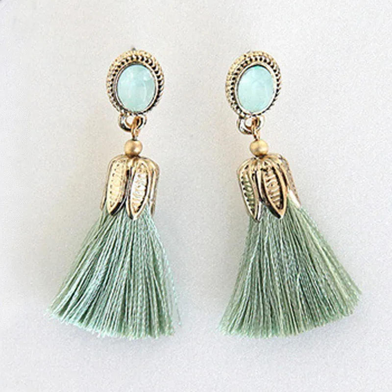 

Hot Fashion Color Oval Thread Long Tassel Earrings Rhinestone Drop Statement Fringe Earrings For Women Wholesale Accessories