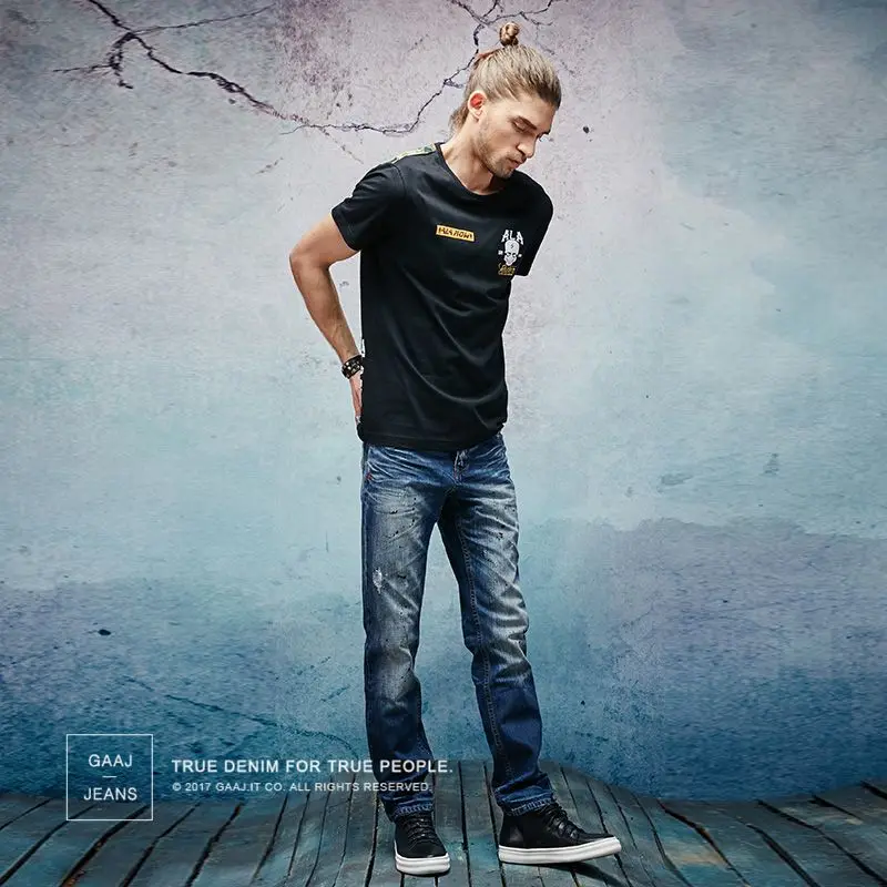 HISTREX Профессиональные джинсы магазин мужские джинсы классический оригинальный рисунок состаренные 100% хлопок синие джинсы для мужчин # HJM6H