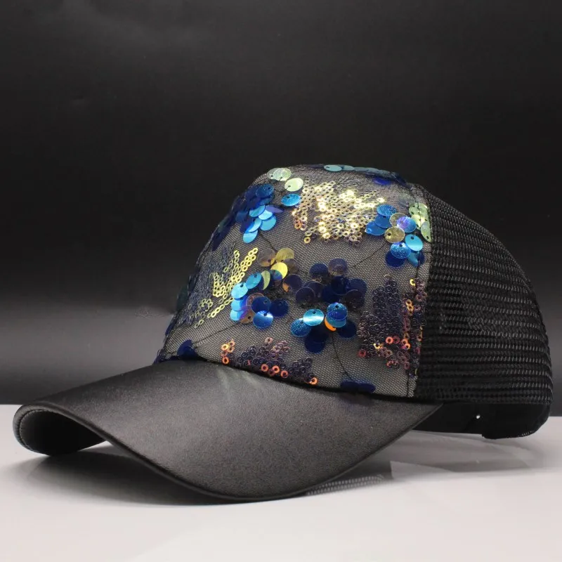 

2019 new Glitter Ponytail Baseball Cap Women Snapback Hip Hop Caps Female Sequins Shine Summer Hats Mesh Outdoor Hat Bone