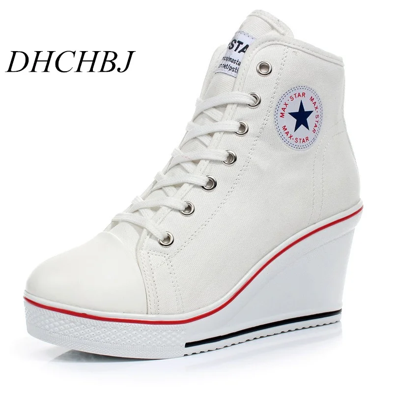Женские холщовые кроссовки на танкетке Повседневные высокие платформе большие