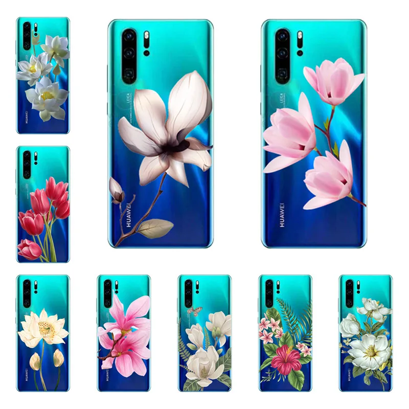 Чехол для huawei p30 lite мягкий силиконовый чехол из ТПУ с черным цветком pro защитный