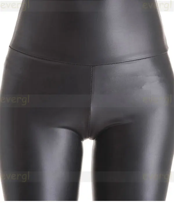 Черные женские Стрейчевые брюки из искусственной кожи с высокой талией облегающие леггинсы один размер дешевая женская одежда