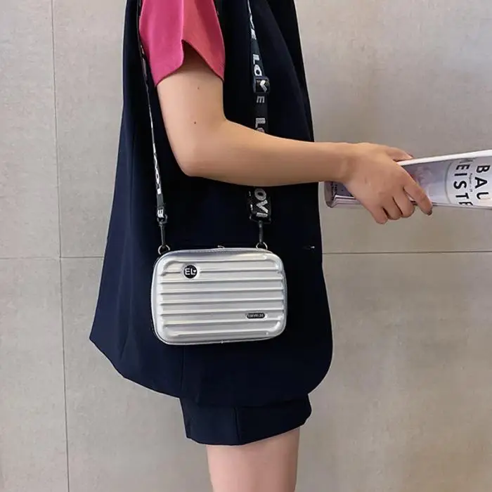 Women Mini Suitcase Shape Crossbody Bag Shoulder Bag with Wide Letter Strap FA$3