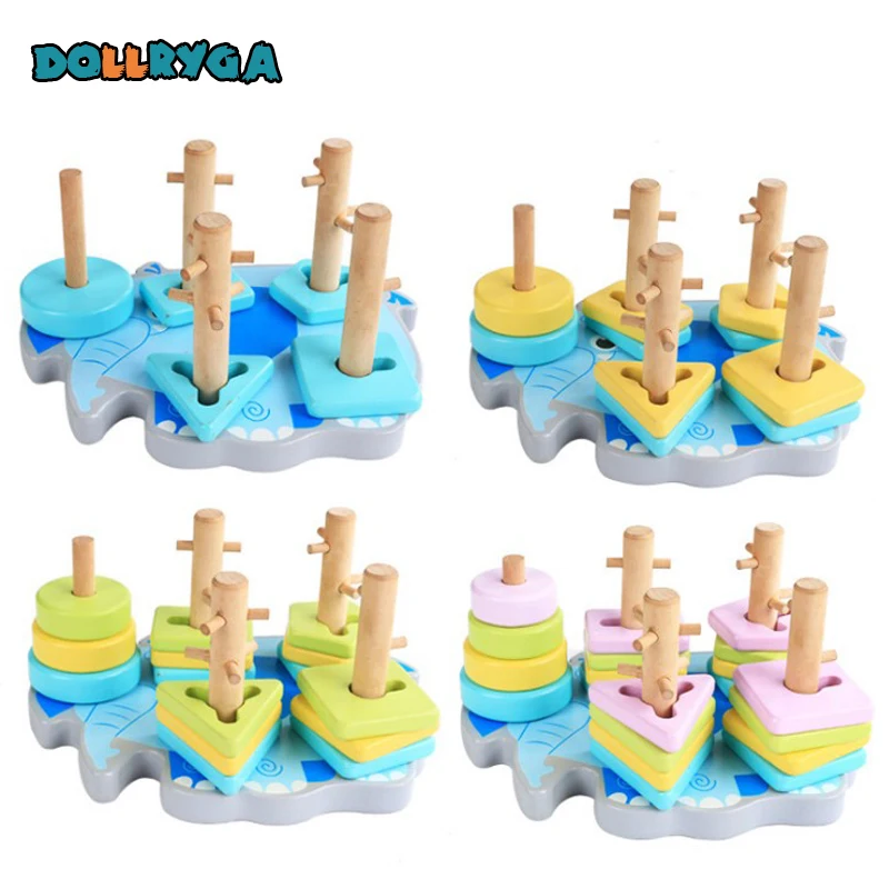 DOLLRYGA DIY Children Wooden Building Blocks Children Early Education Toys Interactive Cartoon Elephant Shape Solid Toy For Kids