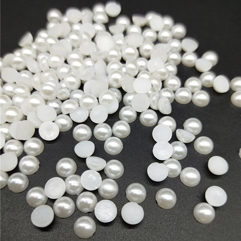 

DIY 6mm 200pcs/lot Cheap Beads Fashion Acrylic White Semicircle ABS Imitation Pearl Beads Flat Scrapbook Jewelry Making Nail Art