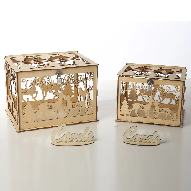 

2 Sets Wedding Card Box Decorations Vintage Card Box with Lock DIY Money Box Wooden Gift Boxes for Xmas Party Decor Supplies