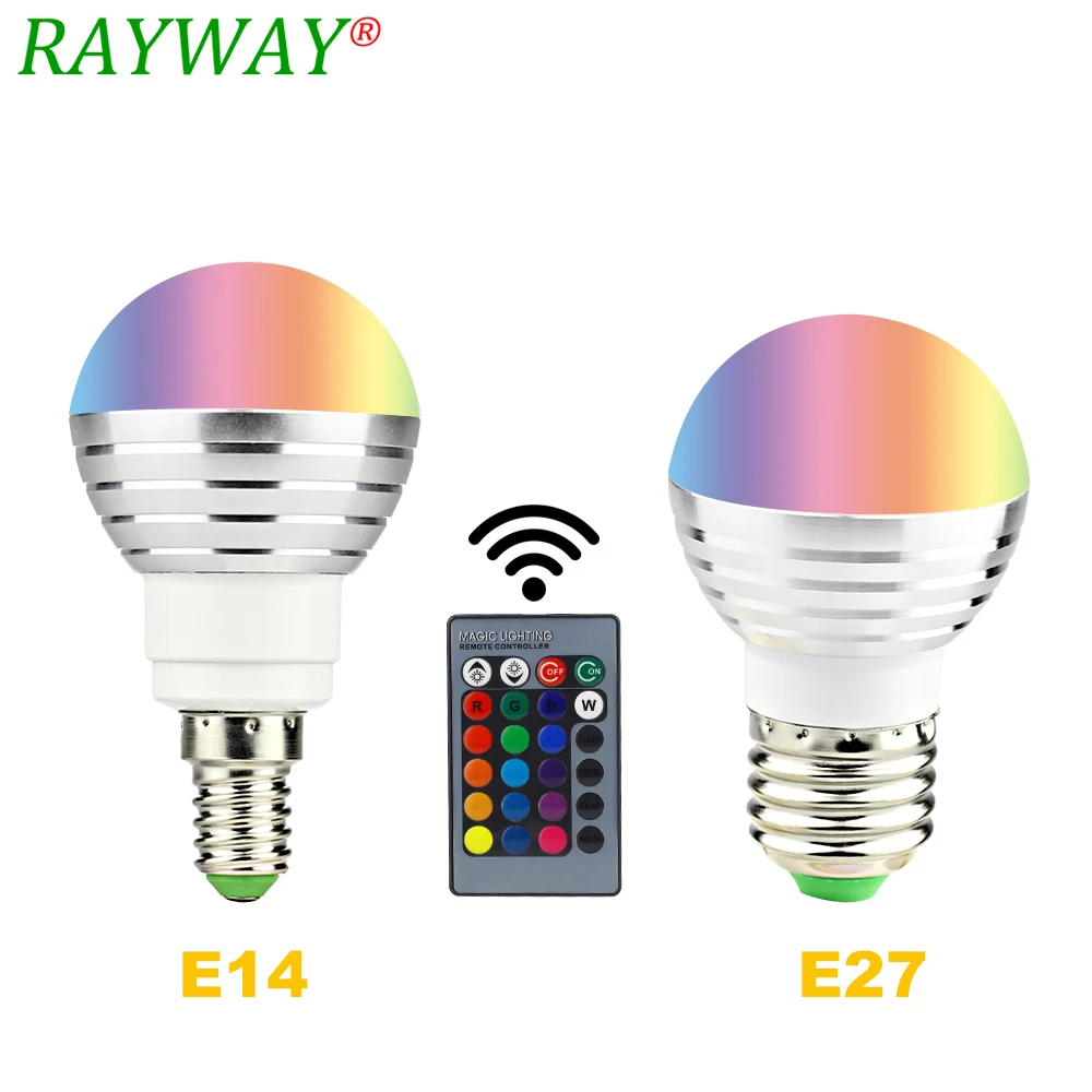 

E14 E27 RGB LED Bulb 3W 16 Color Changeable Lamp LED Spotlight+24Keys IR Remote Control AC85-265V Holiday Lighting Bombilla Led