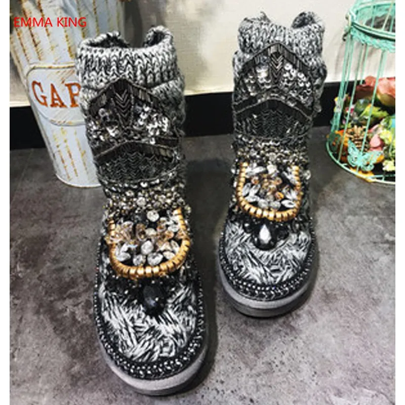 

Women's Shoes Fur Insole Fashion Snow Boots 2018 New Wool Knitting Winter Cotton Warm Shoes For Women Ankle Boots Flats Booties