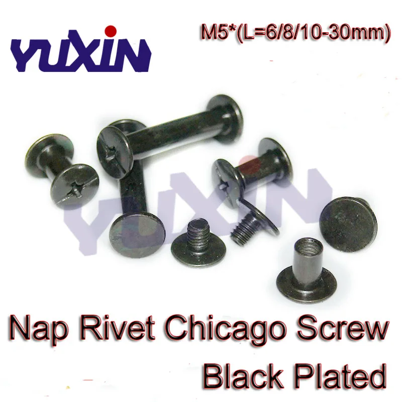 

100pcs Book Screw M5*6/8/10/12-30mm Black Plated Account Books Screw , Snap Rivet Chicago Screws, Book Butt Binding Nails