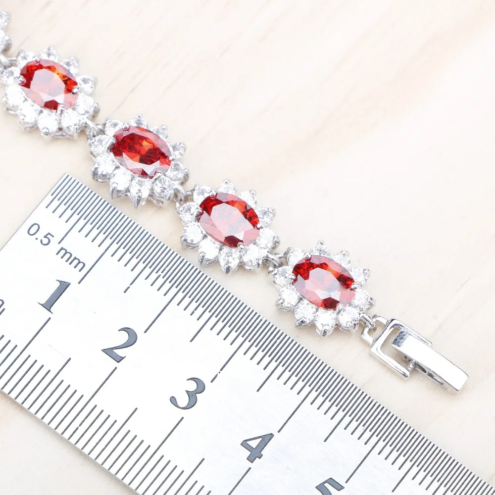 Женский серебряный ювелирный браслет 925, Овальный Красный Гранат, фианит 18+ 2 см, браслеты с цветами, Ювелирная коробка