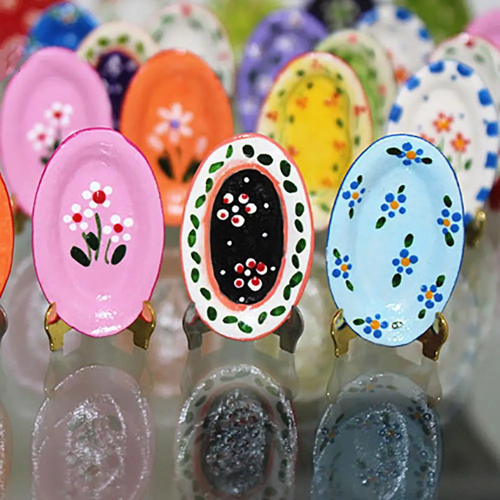 

Dollhouse Mini Kitchen Ceramic Dishes Plate Miniature Tableware Realistic Model Toy DIY Creative Fruit Dessert Cake Plate Toys