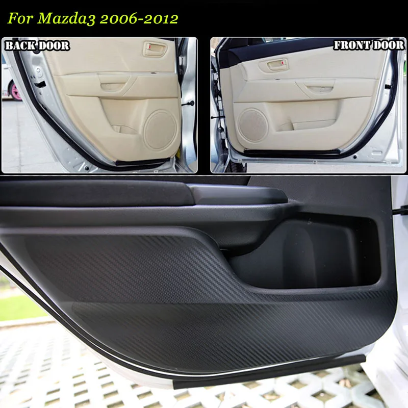 

4pcs New Interior Carbon Fiber Doors Side Edge Anti-kick Protection Pad Sticker For Mazda3 2006-2012