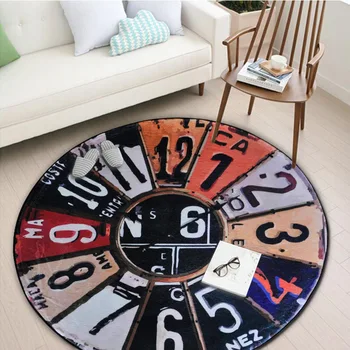 

Vintage Wall Clock Printing Chair Mat Area rug Kids Play Baby Crawling Rugs Yoga Mats Home Decor Round Carpet For Living Room