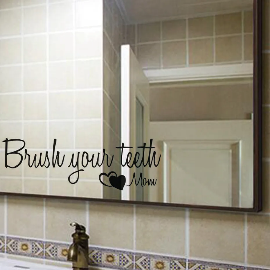 

Wash Your Teeth Words Mom's message Wall Sticker For Kids Room Toilet Mirror Decoration Waterproof Wallpaper Bathroom Wall Decor