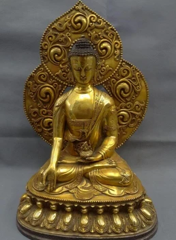 

USPS to USA S1493 19" Tibet Bronze Gilt Buddhism Sakyamuni Joss Shakyamuni Buddha Bowl Statue Set