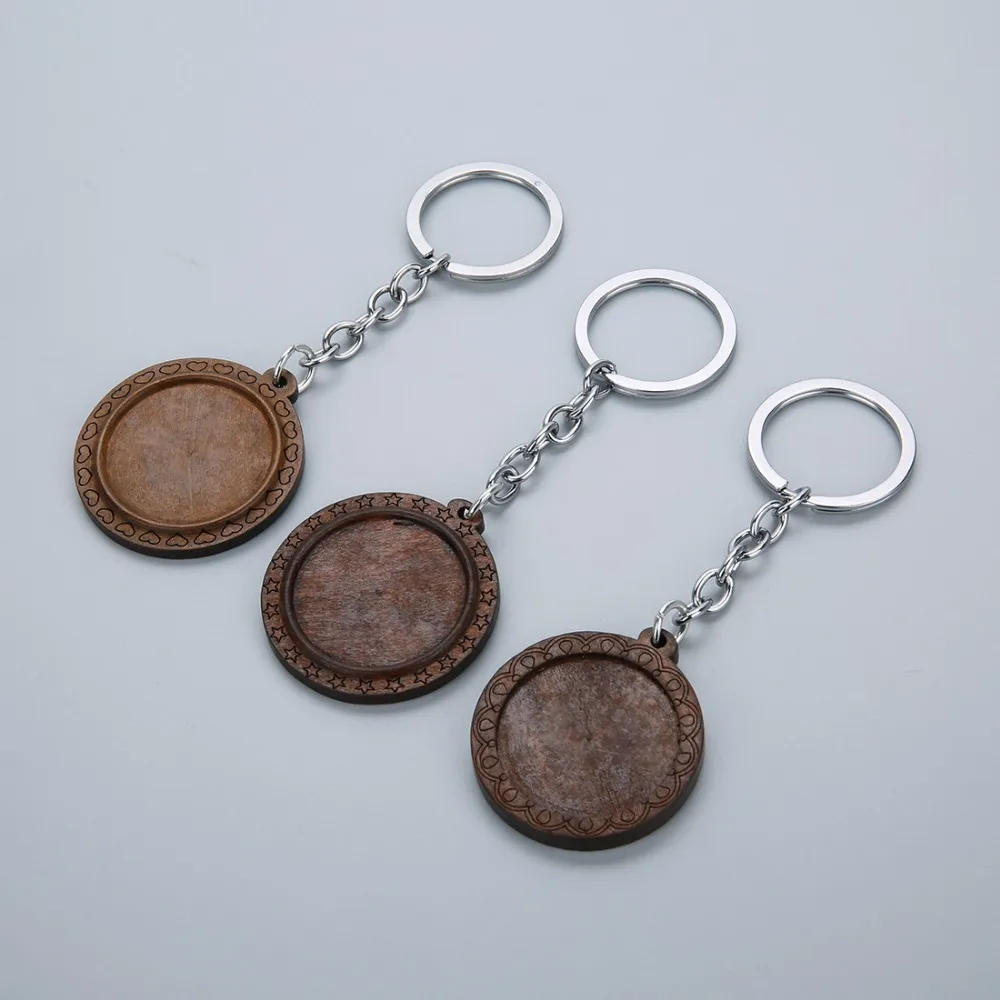 Louleur Brown Wood Cabochon Base 25mm 30mm Dia Blank Wooden Key Ring Pendant Trays For Diy Chain Jewelry Accessories Making | Украшения и