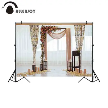 

Allenjoy backgrounds for photography studio Romantic wedding ceremony arch Floral curtains candle decoration backdrop photocall