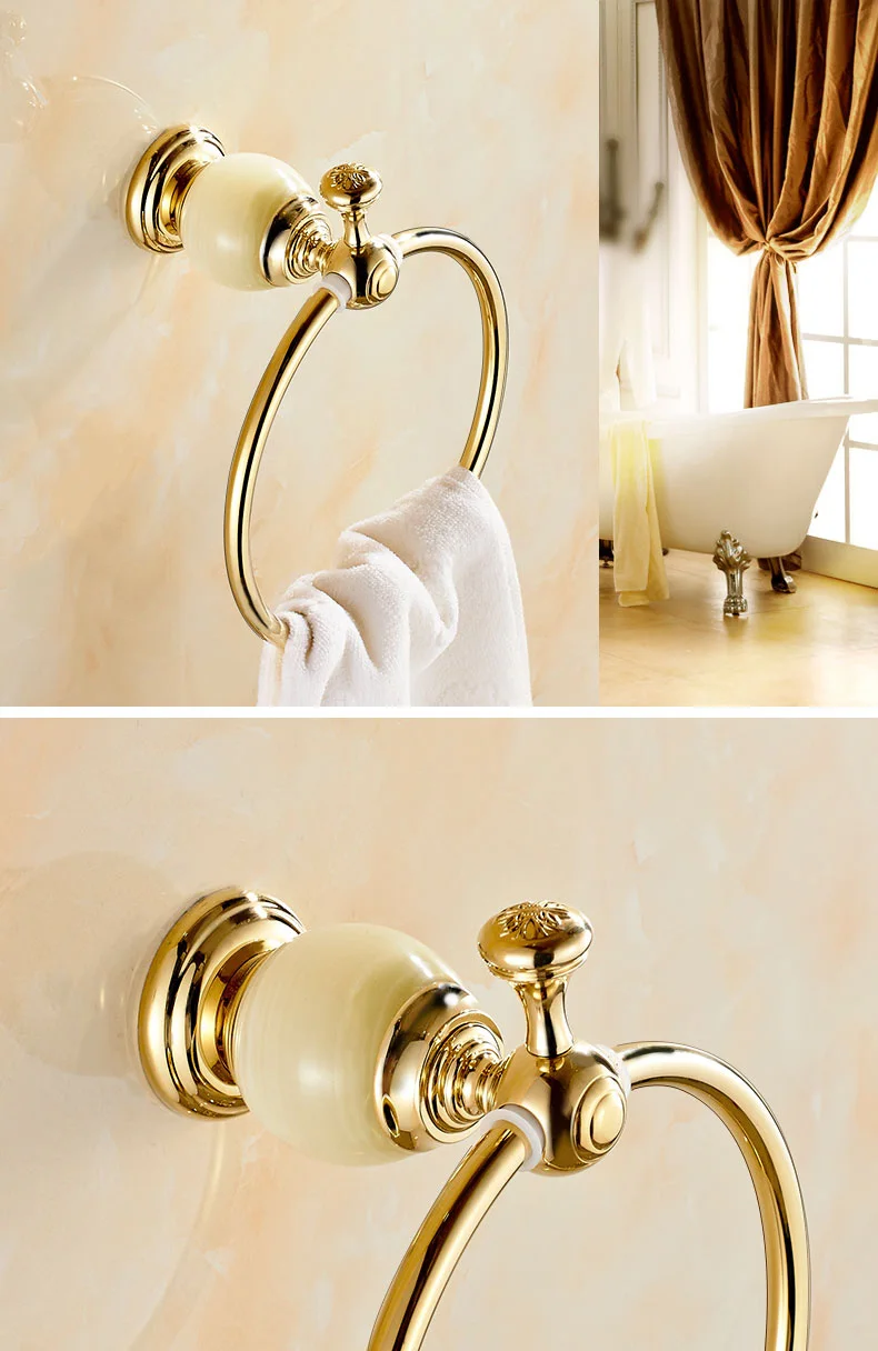 И розничная,, Мраморный и латунный держатель для полотенец для ванной комнаты, золотое покрытие, твердое латунное кольцо для полотенца
