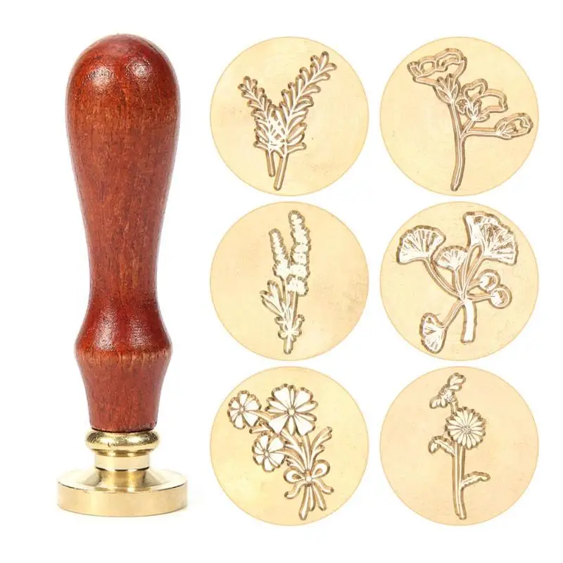 

Plants Pattern Antique Wooden Handle Metal Sealing Wax Stamps Retro Wax Stamping for DIY Scrapbooking Photo
