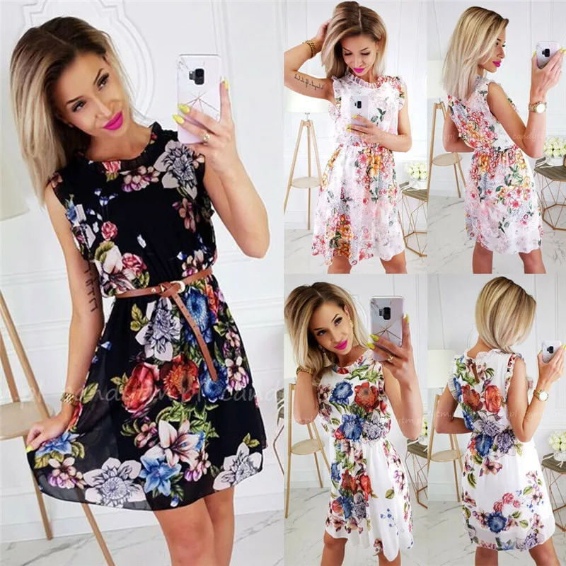 

HIRIGIN Newest 2020 Women Wrap Summer Boho Floral Paisley Mini Print Dress Ladies Holiday Beach Party Dresses