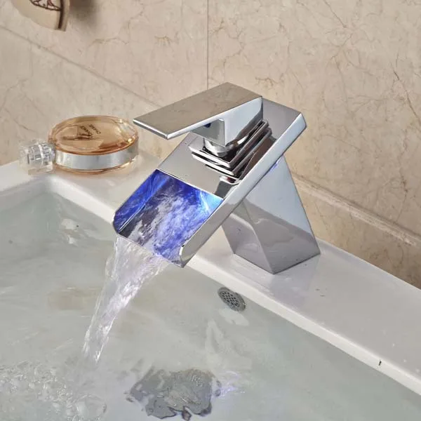

Newly Contemporary Widespread Bathroom Basin Sink Faucet Color Changing LED Chrome Polished Mixer Tap Single Handle Deck Mounted