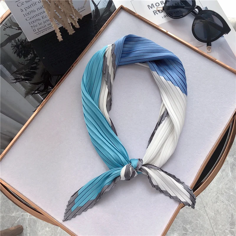 

Designer Luxury Women Square Silk Pleated Scarf For Women Hair Neck Ladies Scarves Printing Kerchief Foulard Apparel Accessories