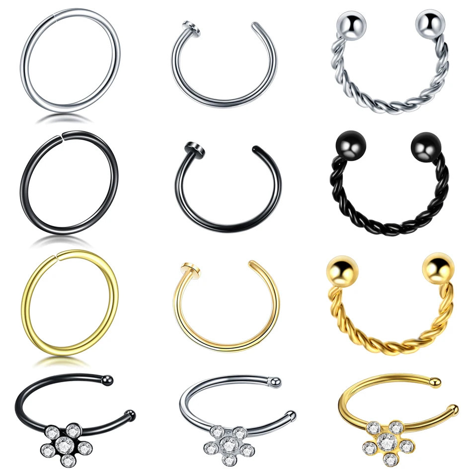 

1PC/lot Steel Fake Nose Rings Labret Piercing Cartilage Earrings Fake Septum Indian Nose Piercing Hoop Lip Piercing Body Jewelry