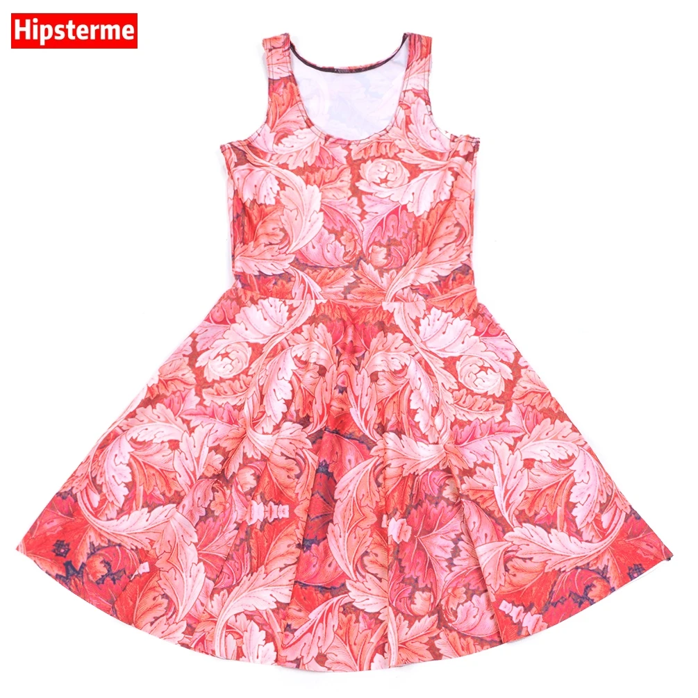 Buy Cheap New Arrival Women's Dress Red Tropical plants Digital Printed Women Summer Casual Sleeveless Evening Party Slim Mini Dress