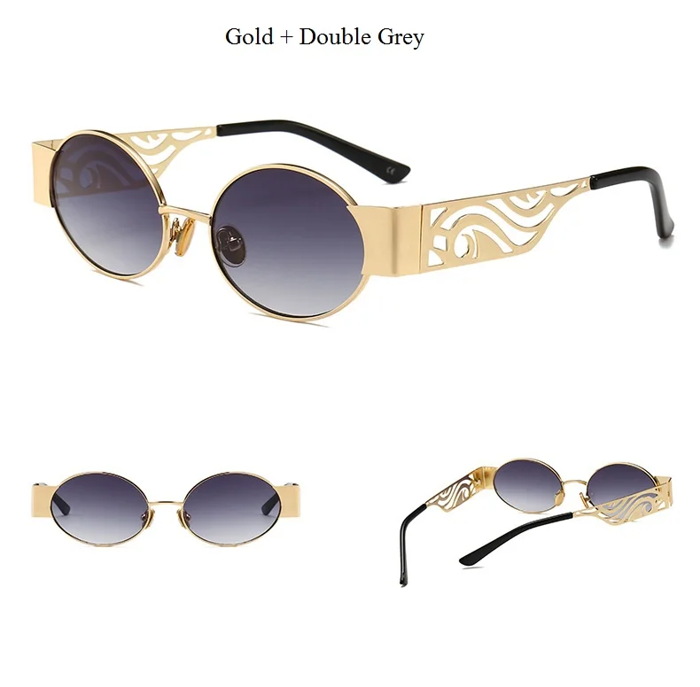 Новинка, модные Овальные Солнцезащитные очки в стиле панк для женщин и мужчин, роскошный бренд, итальянский дизайн, полые ноги, современные старинные очки zonnebril dames - Цвет линз: Gold Double Grey