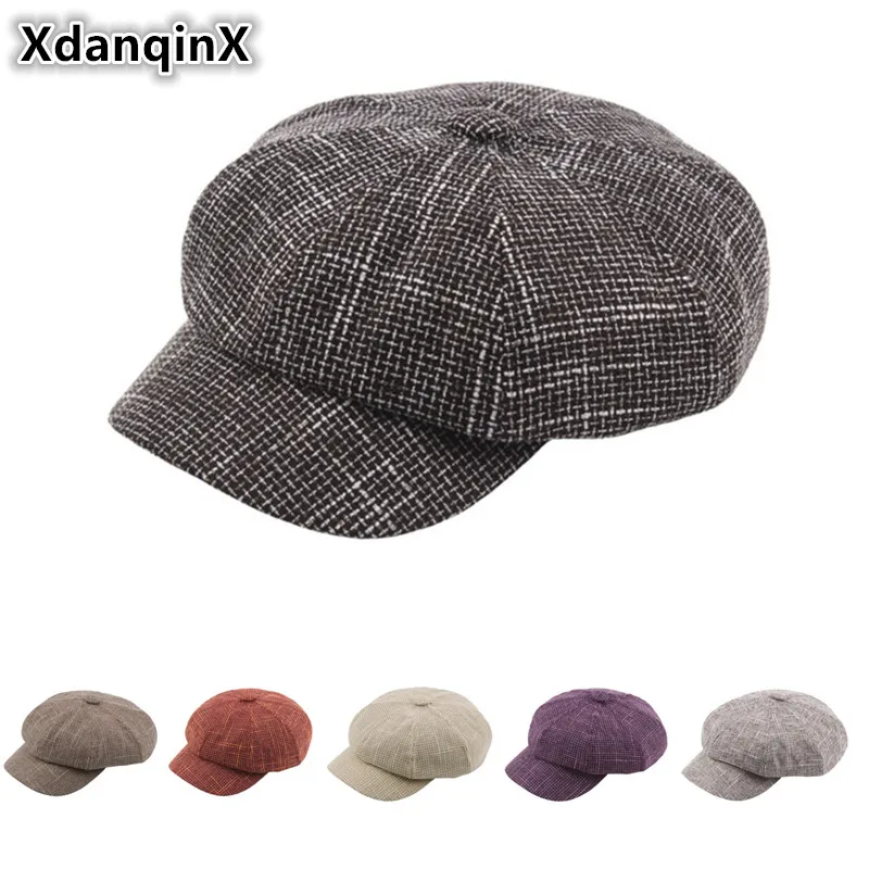 XdanqinX унисекс Newsboy Hat стиль цветные строчки Восьмиугольные шапочки малярные шляпы элегантные модные плоские кепки для мужчин и женщин