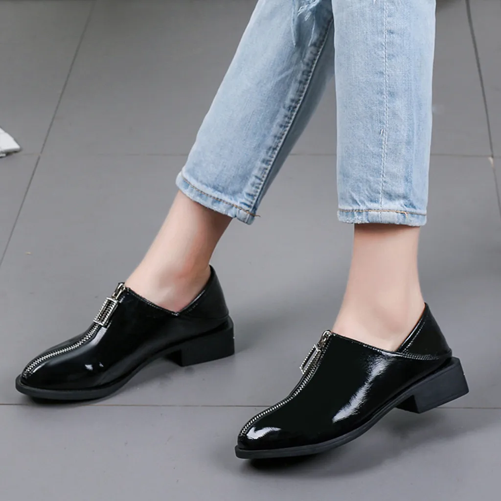 

Women's Short Boots Bright Leather 2019 Autumn Work Boot Low Heel Lady Business Formal Ankle Shoes Shallow Slip-On Botas Classic