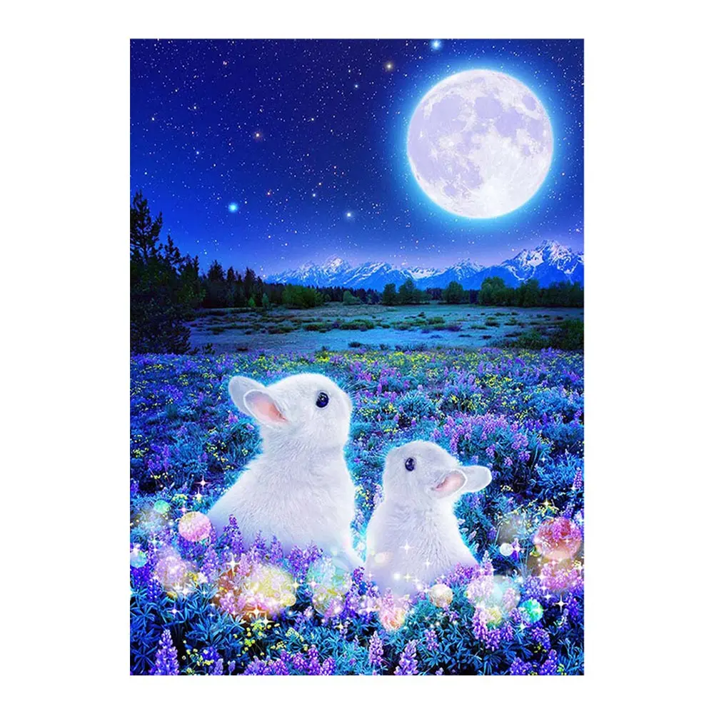 

moon white rabbit Diamond Painting animal Round Full Drill 5D Nouveaute DIY Mosaic Embroidery Cross Stitch home decor gifts